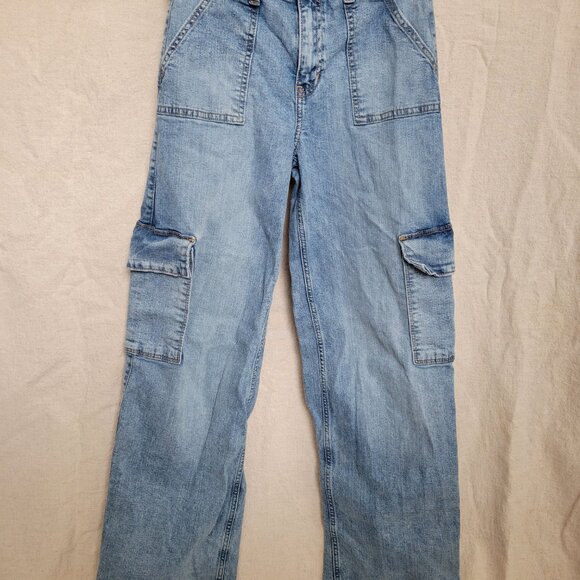 Abercrombie Kids High Rise Wide Leg Cargo Jeans – Girls Size 15/16 Long - Picture 2 of 8